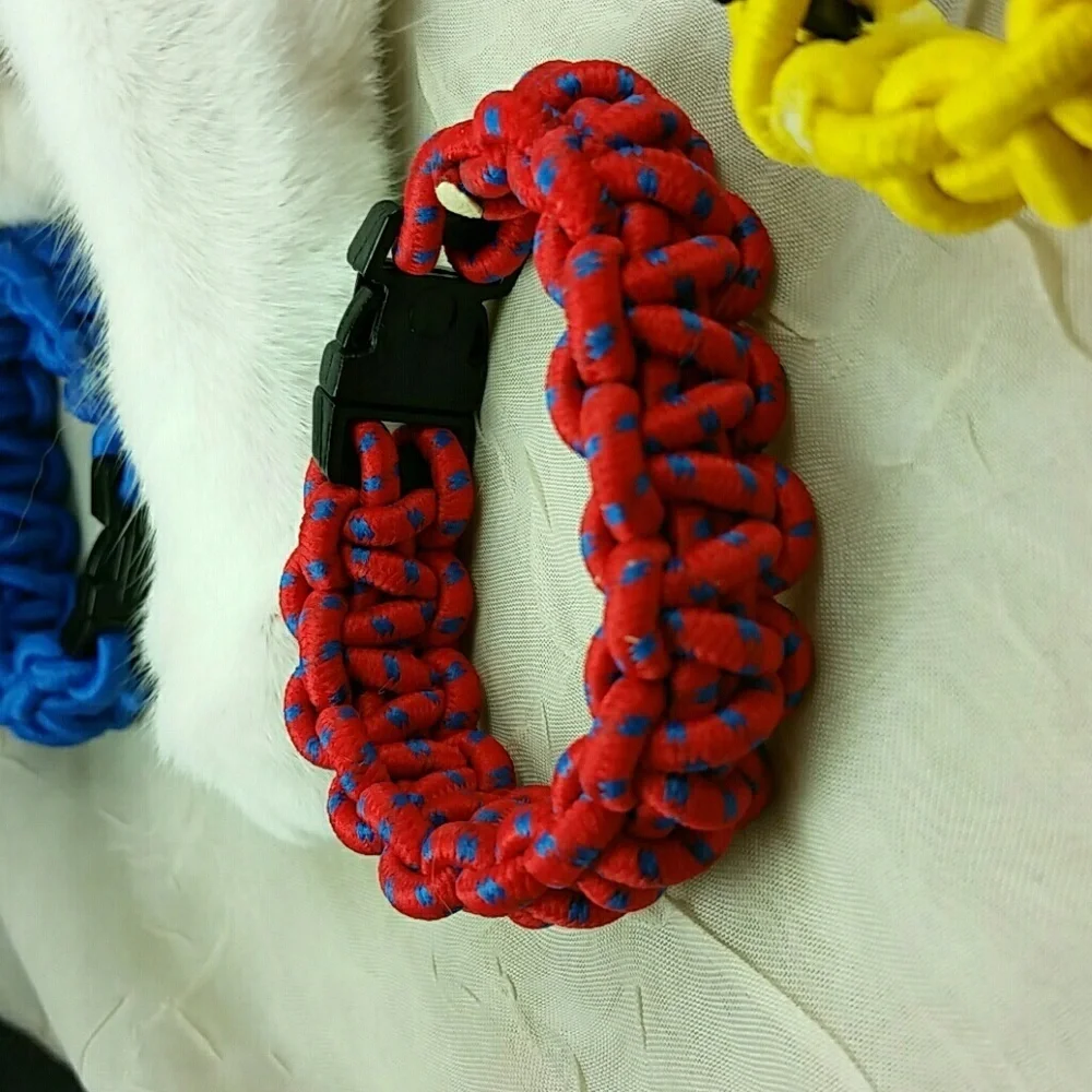 Set of 3 Paracord Survival Bracelets Red Blue Yellow Woven Frndshp Camping Gear
